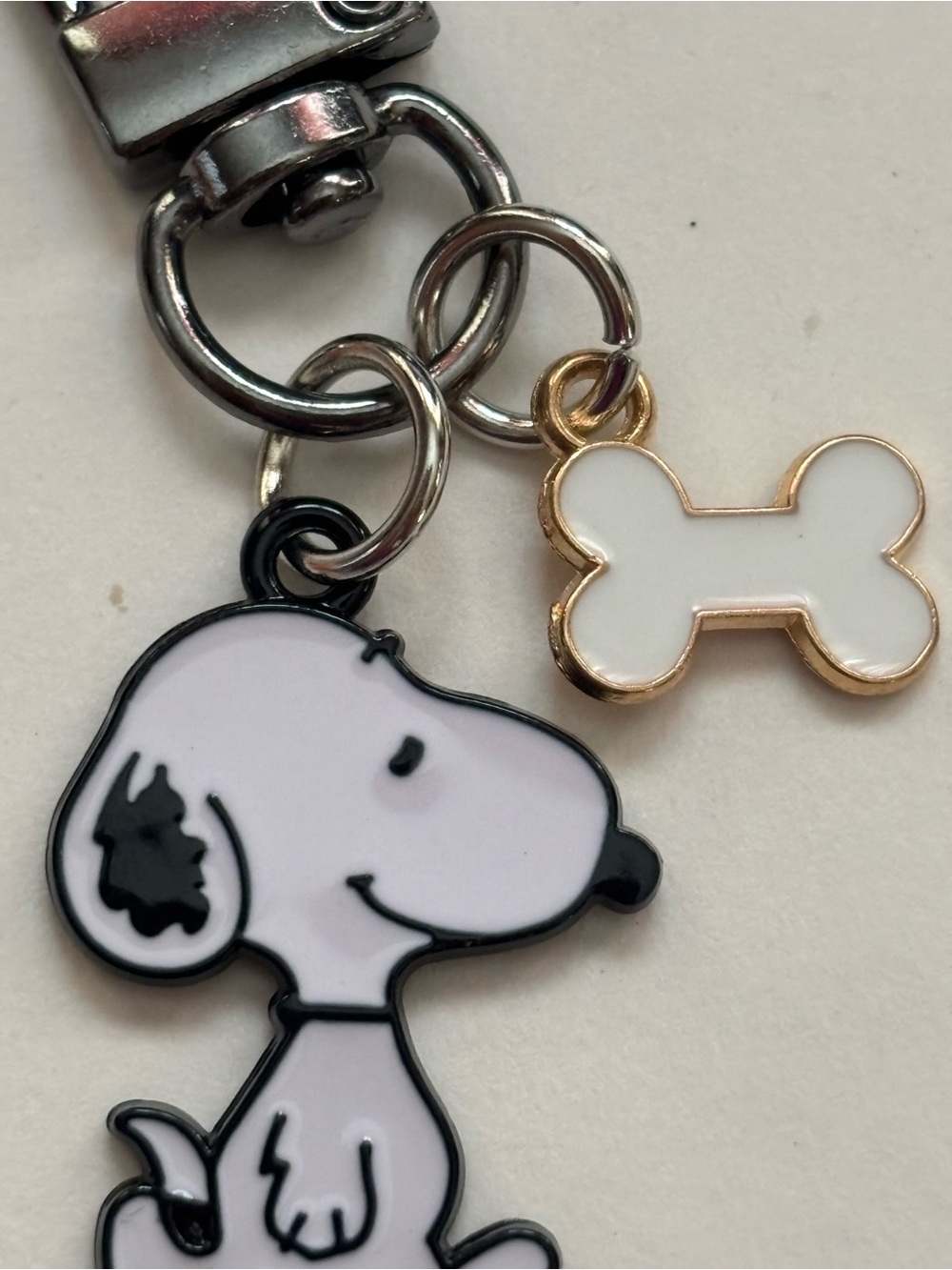 Snoopy Dog Keychain Charm with White Bone Accent
